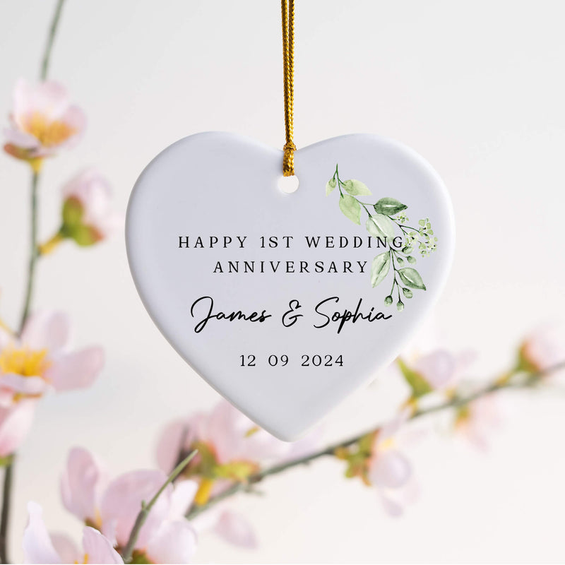Personalised Wedding Anniversary Ornament – “Happy 1st Anniversary” Custom Keepsake Gift