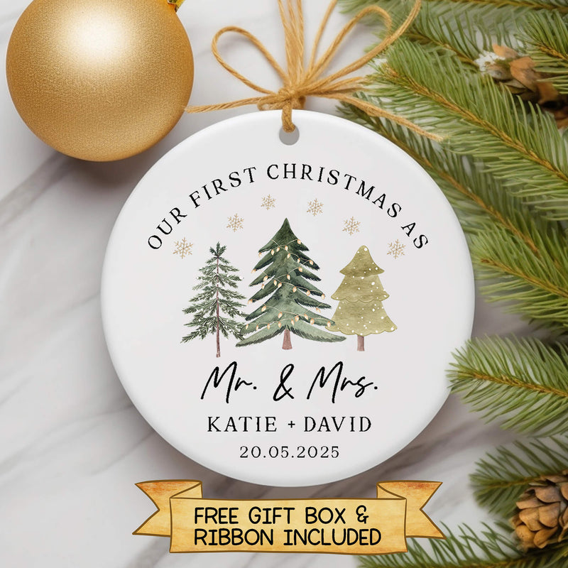 Personalised “Our First Christmas as Mr. & Mrs.” Ornament – Newlywed Christmas Gift