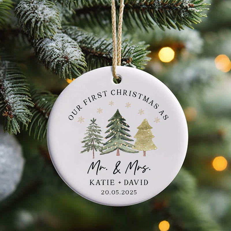 Personalised “Our First Christmas as Mr. & Mrs.” Ornament – Newlywed Christmas Gift