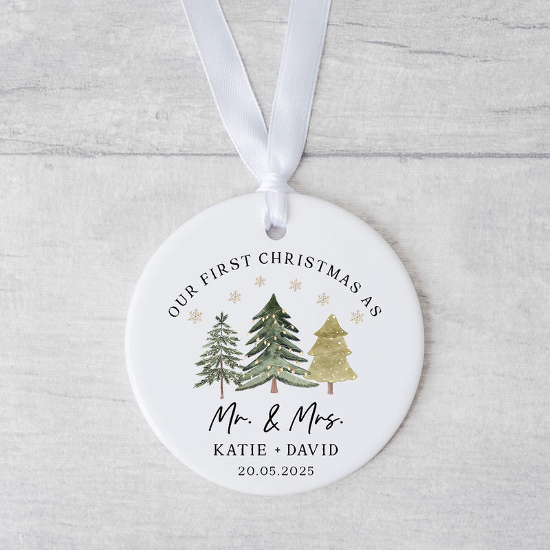 Personalised “Our First Christmas as Mr. & Mrs.” Ornament – Newlywed Christmas Gift