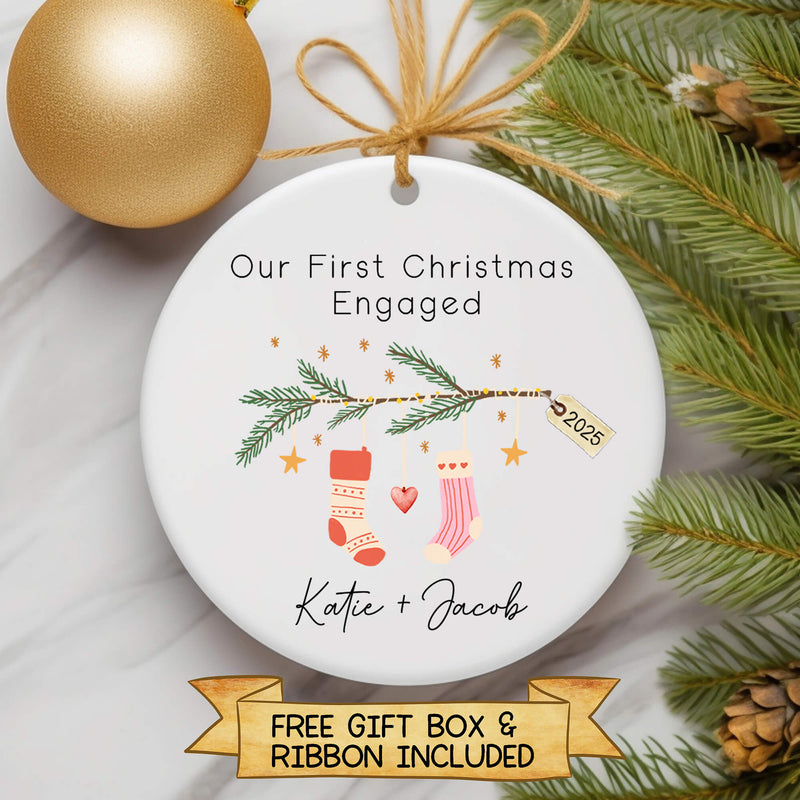 Personalised “Our First Christmas Engaged or Married” Ornament – Hanging StockingsCustom Couple Keepsake
