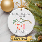 Personalised “Our First Christmas Engaged or Married” Ornament – Hanging StockingsCustom Couple Keepsake