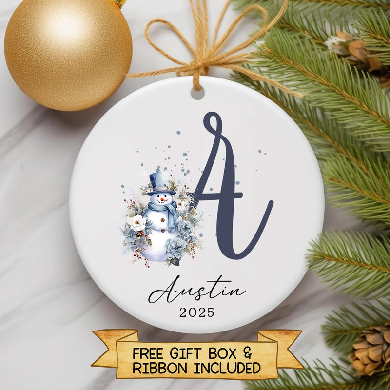 Personalised Snowman Christmas Ornament – Custom Name & Initial Bauble