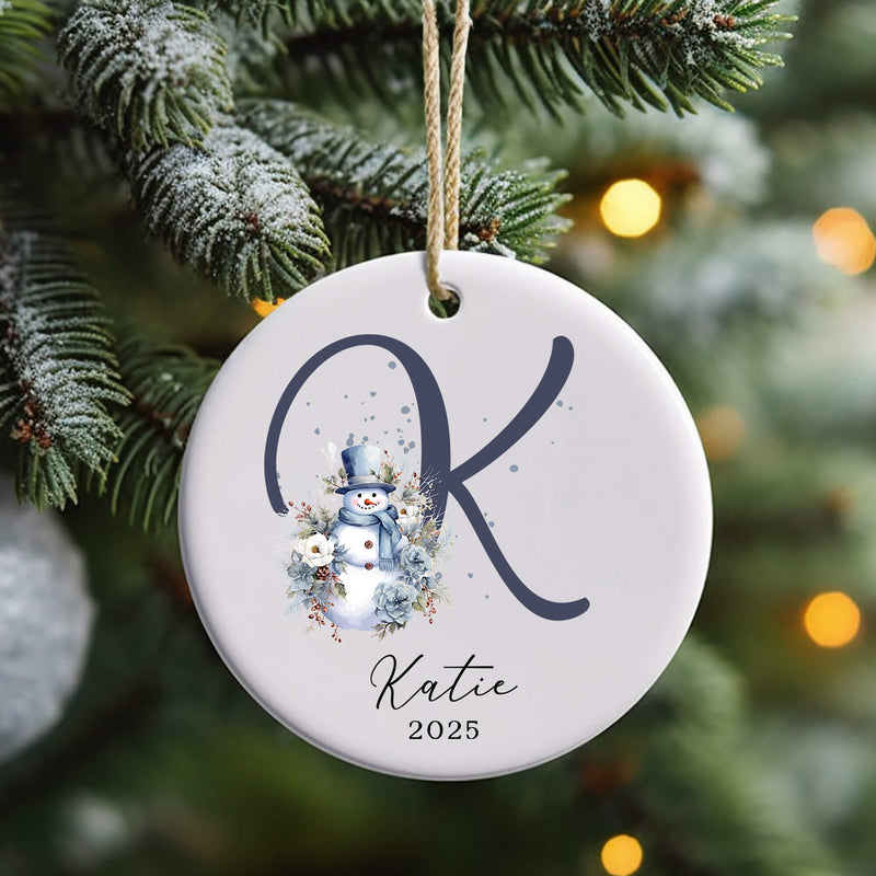 Personalised Snowman Christmas Ornament – Custom Name & Initial Bauble