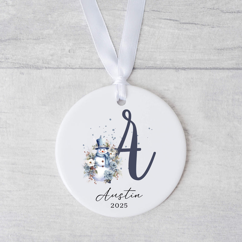 Personalised Snowman Christmas Ornament – Custom Name & Initial Bauble