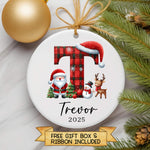 Personalised Christmas Initial Ornament – Buffalo Plaid Santa, Reindeer & Snowman Design