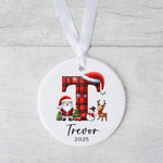 Personalised Christmas Initial Ornament – Buffalo Plaid Santa, Reindeer & Snowman Design