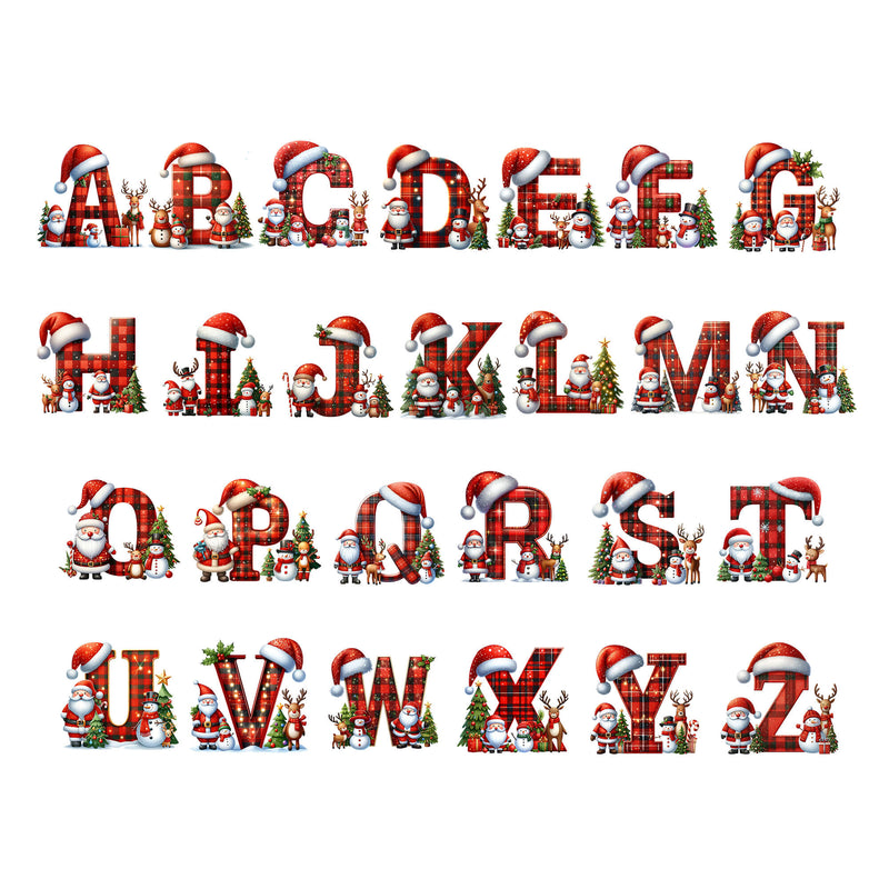 Personalised Christmas Initial Ornament – Buffalo Plaid Santa, Reindeer & Snowman Design