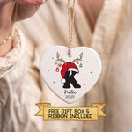Personalised Christmas Initial Ornament – Reindeer Antlers & Santa Hat Design