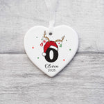 Personalised Christmas Initial Ornament – Reindeer Antlers & Santa Hat Design