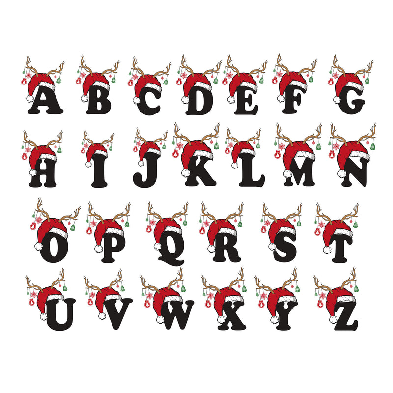 Personalised Christmas Initial Ornament – Reindeer Antlers & Santa Hat Design