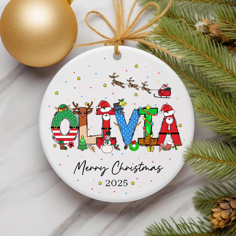 Personalised Christmas Name Ornament – Custom Kids Name Bauble with Festive Letters