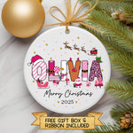 Personalised Christmas Name Ornament – Cute Pink Festive Kids Bauble