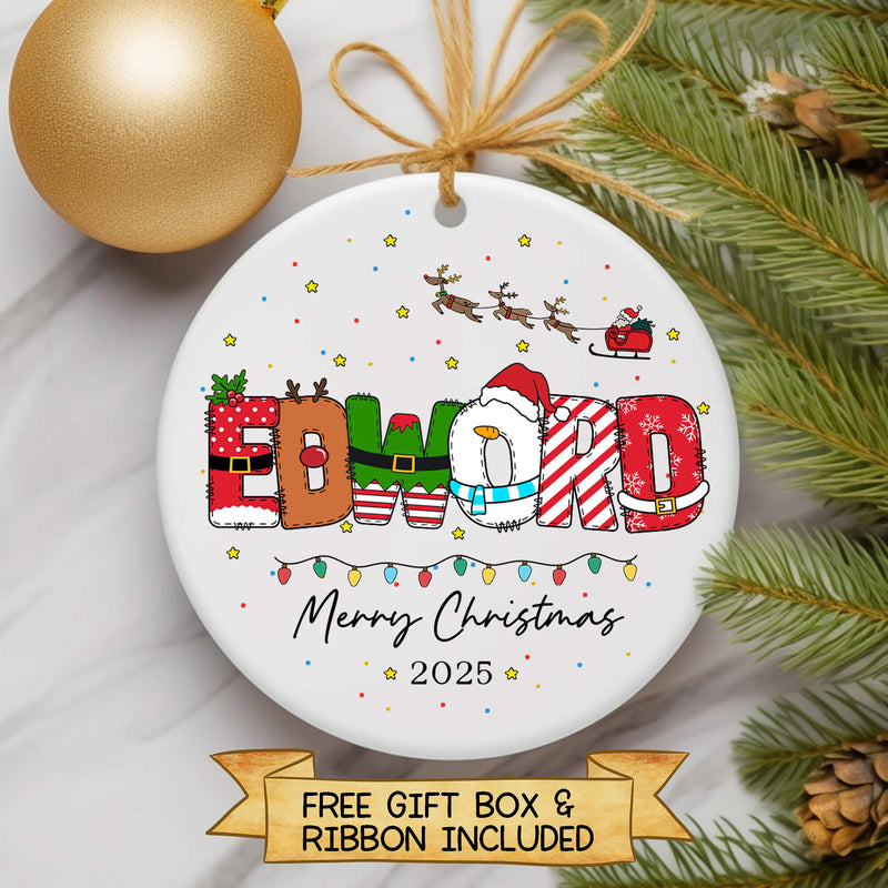 Personalised Christmas Name Ornament – Festive Kids Bauble - Custom Name Decoration
