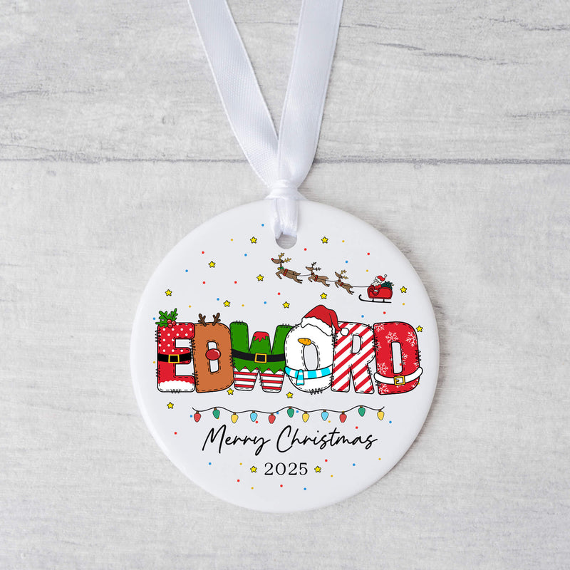 Personalised Christmas Name Ornament – Festive Kids Bauble - Custom Name Decoration