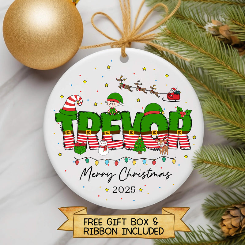 Personalised Christmas Name Ornament – Elf-Themed Custom Bauble for Kids