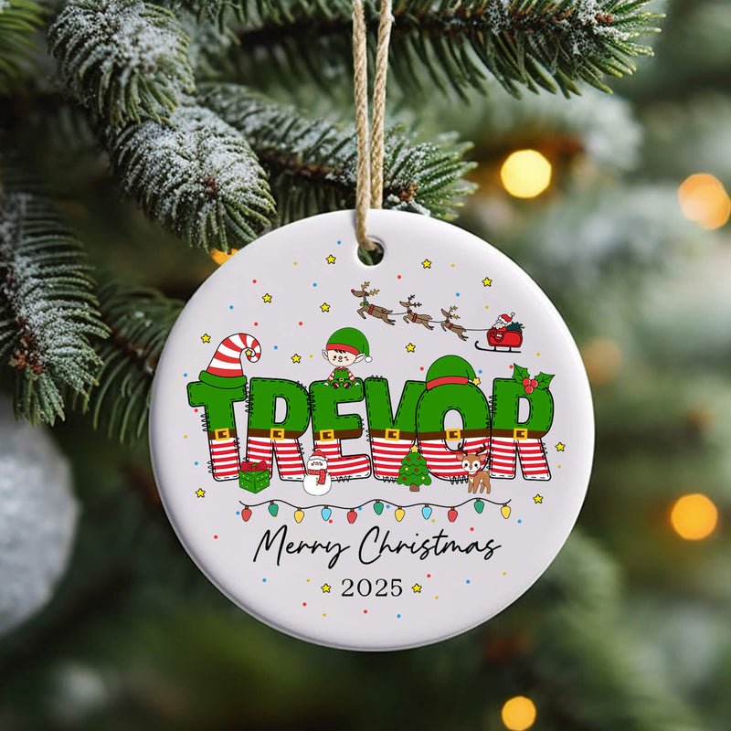 Personalised Christmas Name Ornament – Elf-Themed Custom Bauble for Kids