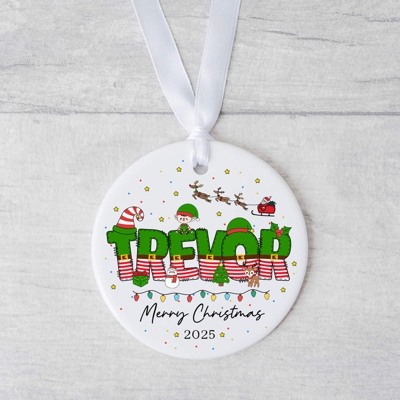 Personalised Christmas Name Ornament – Elf-Themed Custom Bauble for Kids