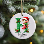 Personalised Elf Initial Christmas Ornament – Custom Name Bauble for Kids