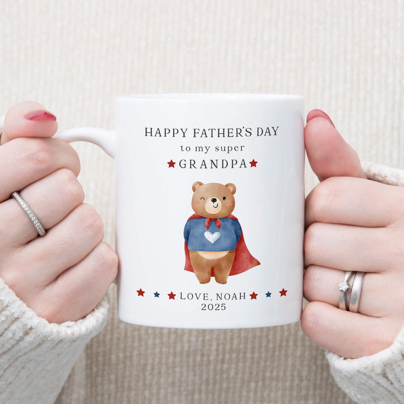 Personalised Super Grandpa Father’s Day Mug – Custom Name & Year – Cute Bear Design – 11oz & 15oz Sizes