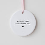 Personalized Mum & Grandma Established Year Ornament – Heart-Shaped Ceramic Keepsake