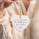 Personalized Ceramic Ornament – Never Forget the Difference You Make – Appreciation Gift with Gift Box & Ribbon