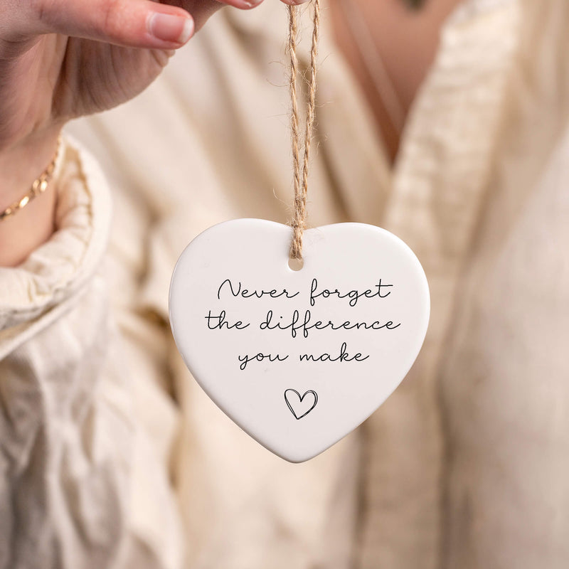 Personalized Ceramic Ornament – Never Forget the Difference You Make – Appreciation Gift with Gift Box & Ribbon