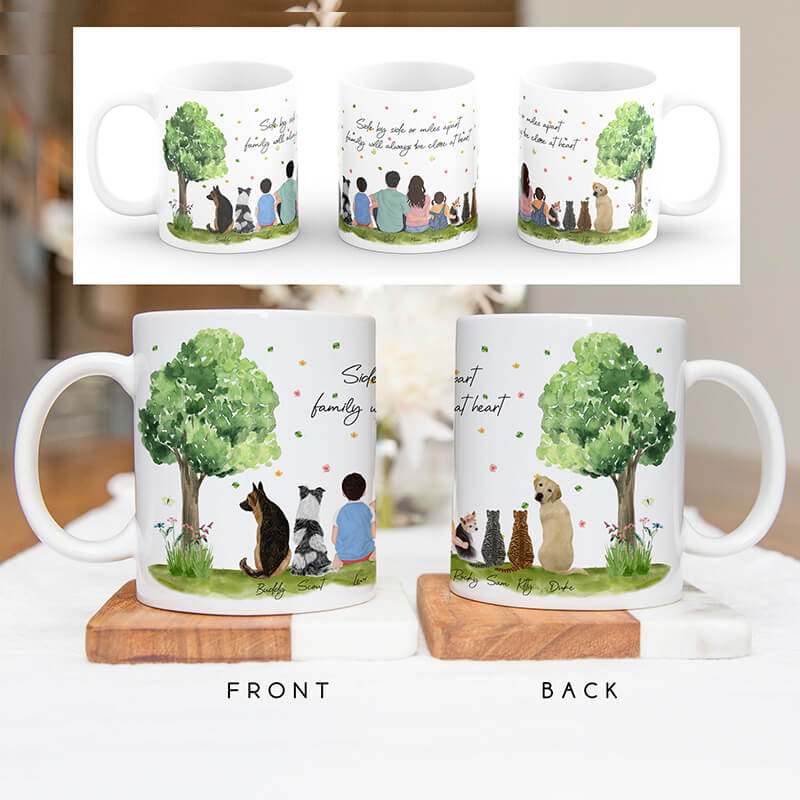 Personalised Mugs - Family Portraits - Summer Tree - Housewarming Gift Ideas - Family, Mother's Day, Father's Day Gifts