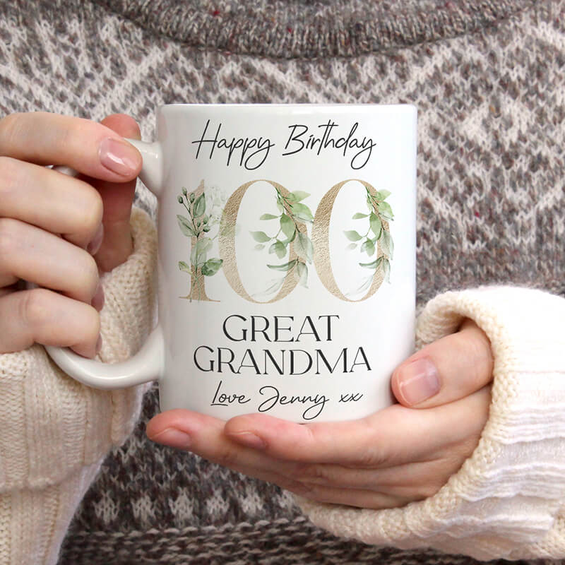 Personalised Milestone Birthday Mug - Custom Age - Green Leaves