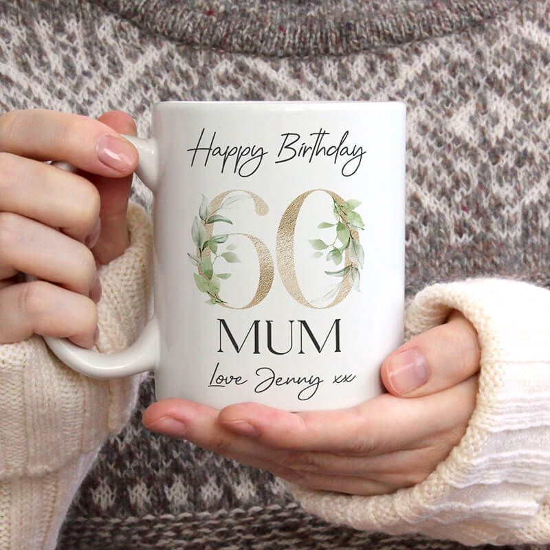 Personalised Milestone Birthday Mug - Custom Age - Green Leaves