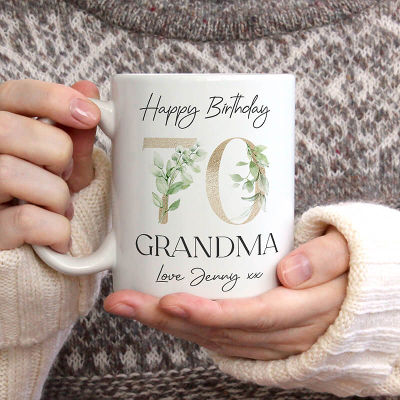 Personalised Milestone Birthday Mug - Custom Age - Green Leaves
