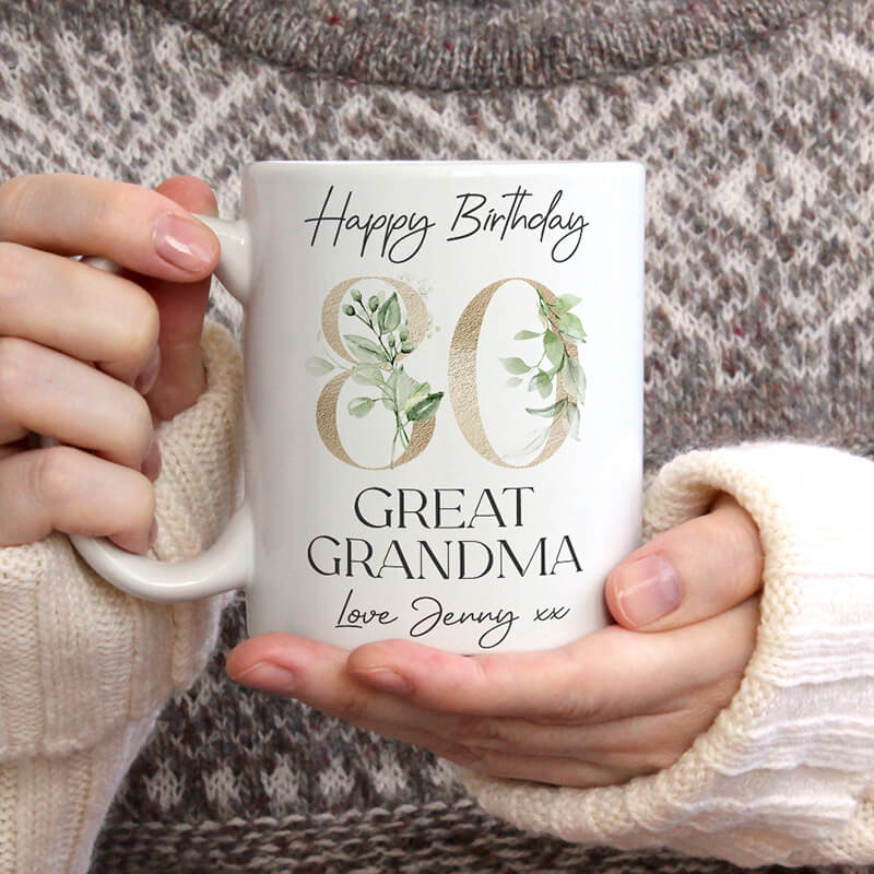 Personalised Milestone Birthday Mug - Custom Age - Green Leaves