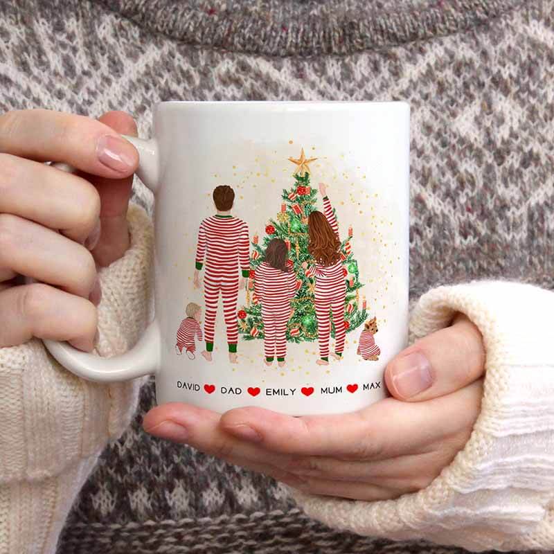 Personalised Christmas Mugs - Family Portrait - Christmas Tree