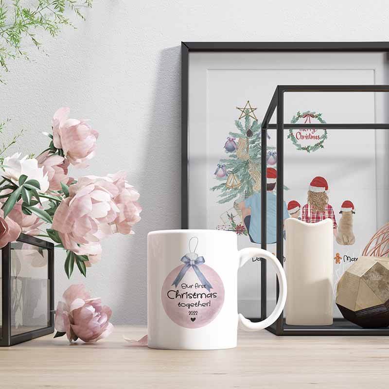 Personalised Christmas Family Portrait Mugs - Our First Christmas Together