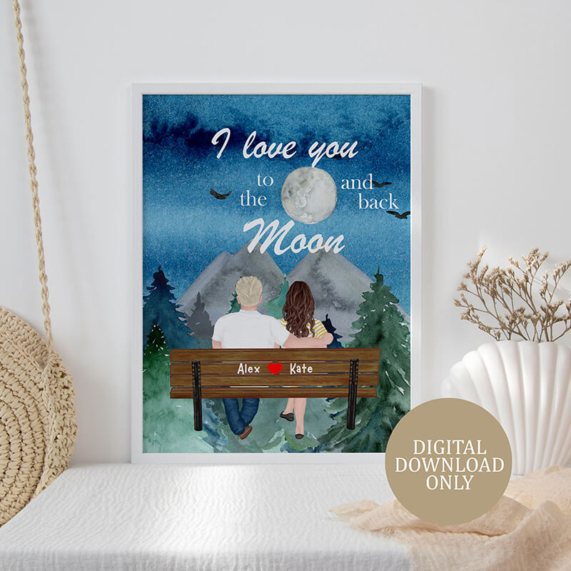 Personalised Prints - Couple Gifts - Love You To The Moon And Back