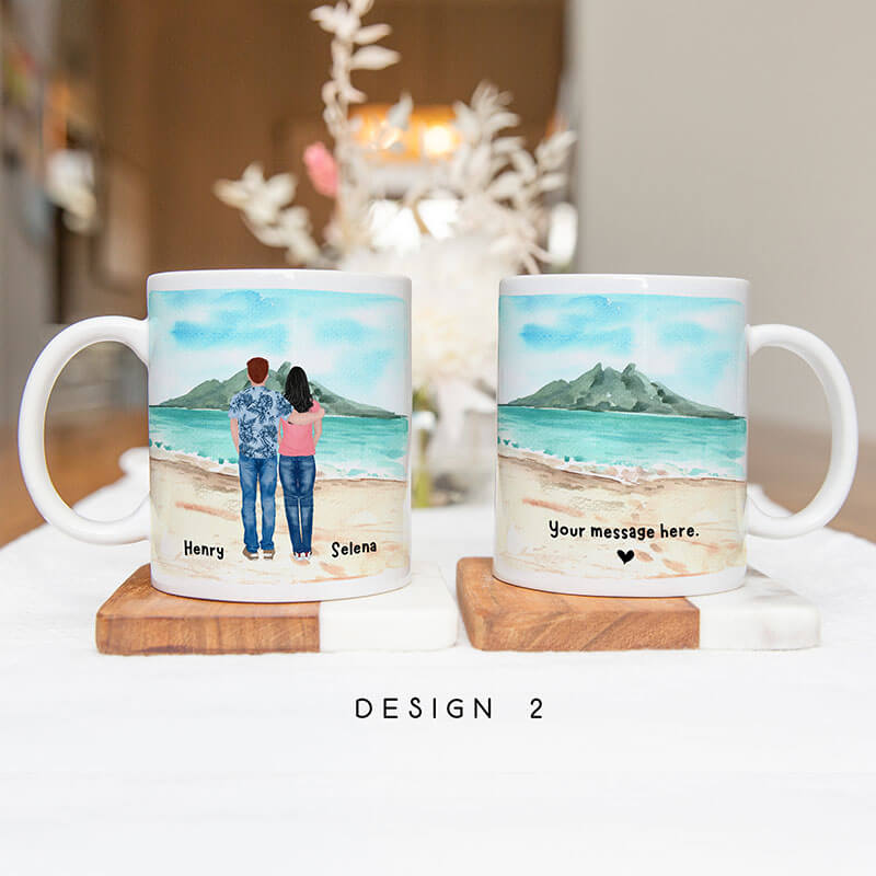 Personalised Mugs - Anniversary Gifts - Couple Mugs - Love You To The Beach And Back - Valentines, Birthday gifts - Boyfriend, Girlfriend, Husband, Wife Gifts