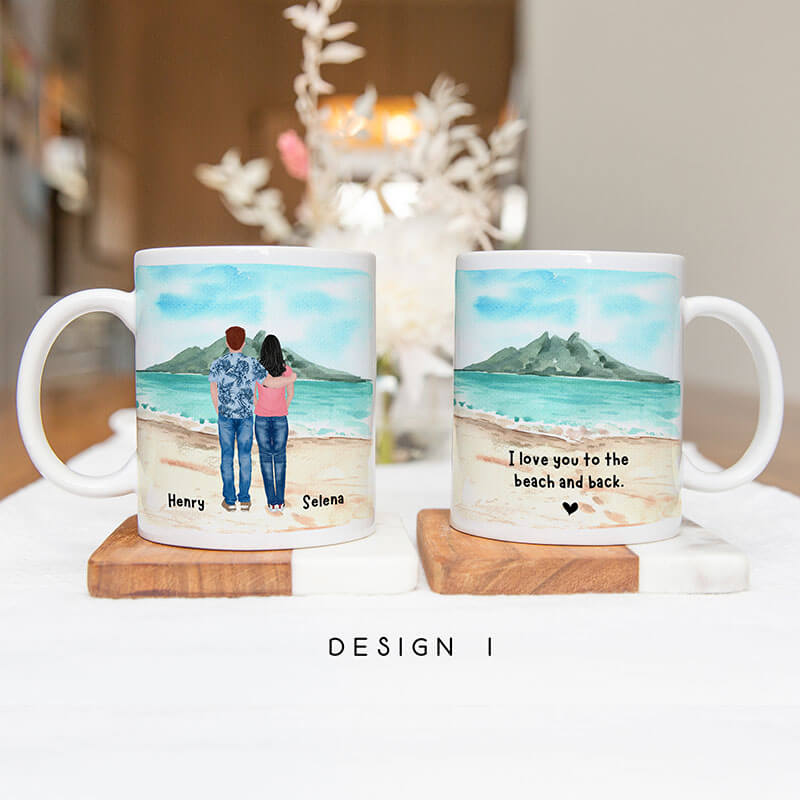 Personalised Mugs - Anniversary Gifts - Couple Mugs - Love You To The Beach And Back - Valentines, Birthday gifts - Boyfriend, Girlfriend, Husband, Wife Gifts