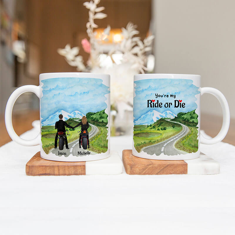 Personalised Mugs - Anniversary Gifts - Motorcycle Couple Mugs - You're My Ride or Die - Valentines, Birthday gifts - Boyfriend, Girlfriend, Husband, Wife Gifts