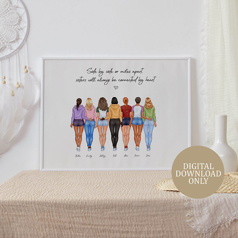 Personalised Prints - Sisters Gifts - Sisters Will Always Be Connected By Heart - 2