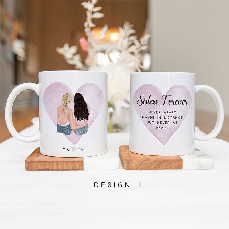 Up to 4 - Personalised Sister Mugs - Sisters Never Apart