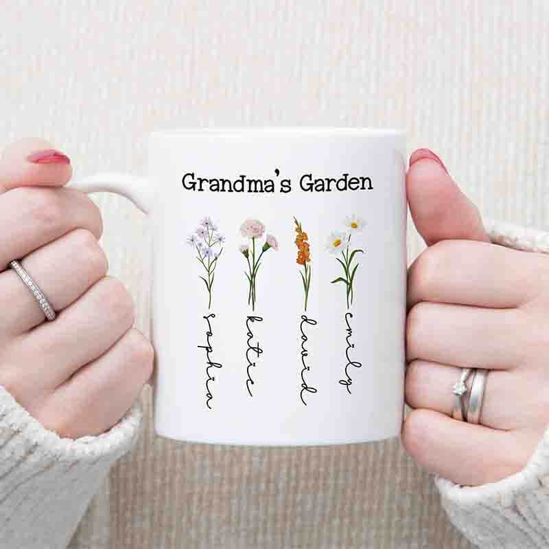 Personalised Mugs - Gifts For Grandma - Nana Gifts - Grandma Mugs - Grandparents Day - Grandma's Garden - Birth Flower Mug