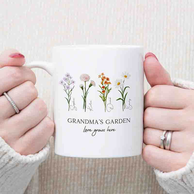 Personalised Mugs - Gifts For Grandma - Nana Gifts - Grandma Mugs - Grandparents Day - Grandma's Garden - Birth Flower Mug