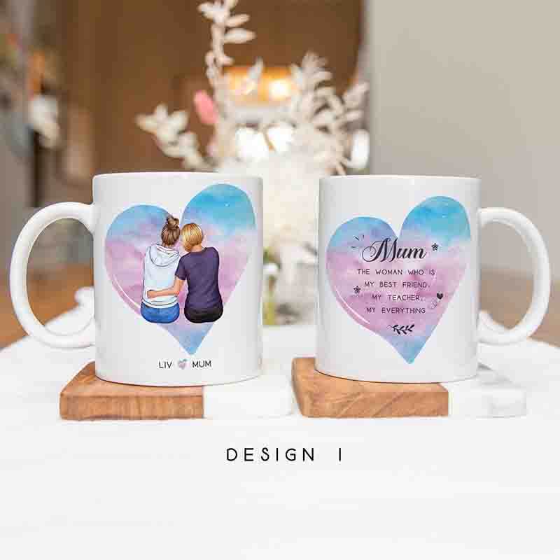 Up To 4 - Personalised Mugs - Mother and Daughter Portraits  - Mother's Day Gifts for Mum - Birthday Gifts For Mom From Daughter - 2