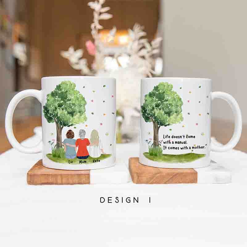 Up To 4 - Personalised Mugs - Mother and Daughter Portraits  - Mother's Day Gifts for Mum - Birthday Gifts For Mom From Daughter - Summer Tree