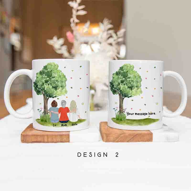 Up To 4 - Personalised Mugs - Mother and Daughter Portraits  - Mother's Day Gifts for Mum - Birthday Gifts For Mom From Daughter - Summer Tree