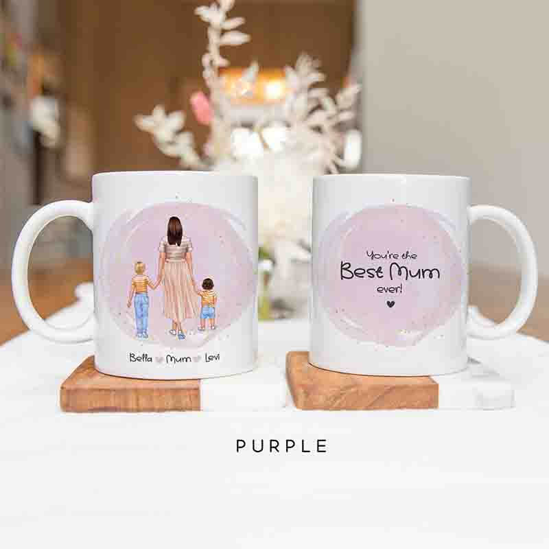 Up To 3 Kids - Personalised Mugs - Mum & Kids Portraits  - Mother's Day Gifts for Mum, Daughter & Son - Birthday Gifts For Wife