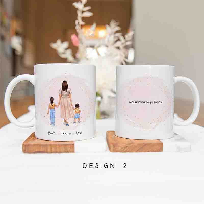 Up To 3 Kids - Personalised Mugs - Mum & Kids Portraits  - Mother's Day Gifts for Mum, Daughter & Son - Birthday Gifts For Wife