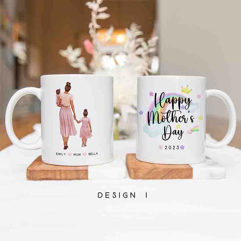 Up To 3 Kids - Personalised Mugs - Mum & Kids Portraits  - Mother's Day Gifts for Mum, Daughter & Son - Birthday Gifts For Wife - 2