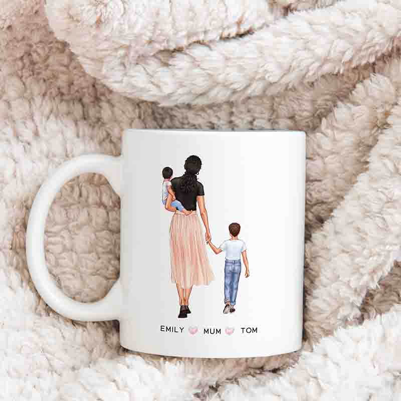 Up To 3 Kids - Personalised Mugs - Mum & Kids Portraits  - Mother's Day Gifts for Mum, Daughter & Son - Birthday Gifts For Wife - 2