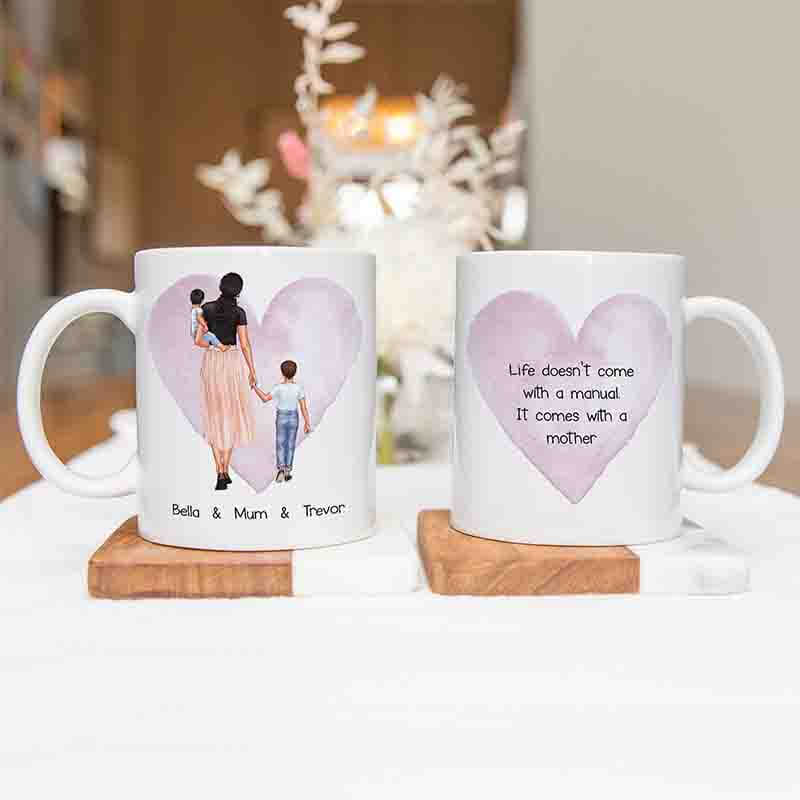 Up To 3 Kids - Personalised Mugs - Mum & Kids Portraits  - Mother's Day Gifts for Mum, Daughter & Son - Birthday Gifts For Wife - 3